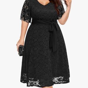 Elegant Black Lace Dress - Size 22